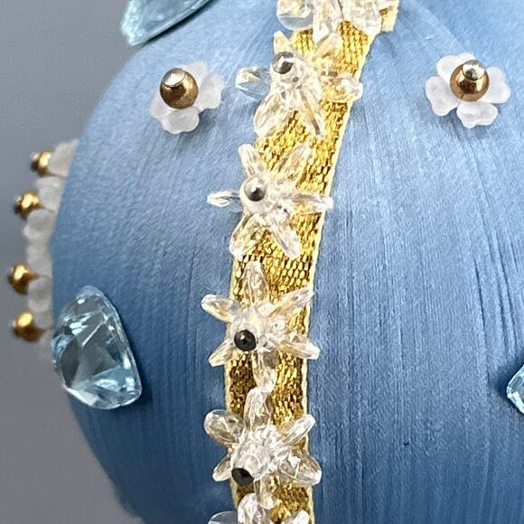 4 VTG Handmade Push Pin Satin Ball Ornament Bead Sequin Christmas ribbon Kitschy - Picture 13 of 16